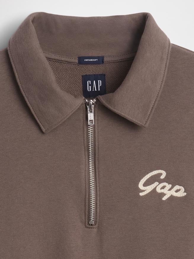 ヴィンテージソフト フレンチテリー オーバーサイズ GAPロゴ クロップド ハーフジップ プルオーバー-3