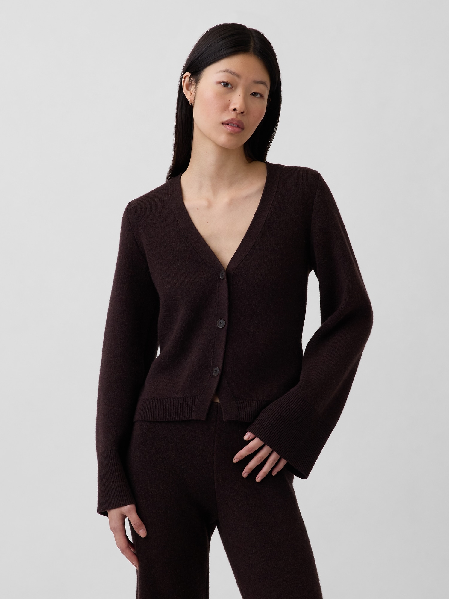 Cotton-Blend Relaxed V-Neck Cardigan Sweater