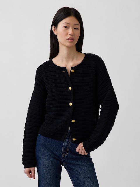 100% Cotton Textured Sweater Jacket