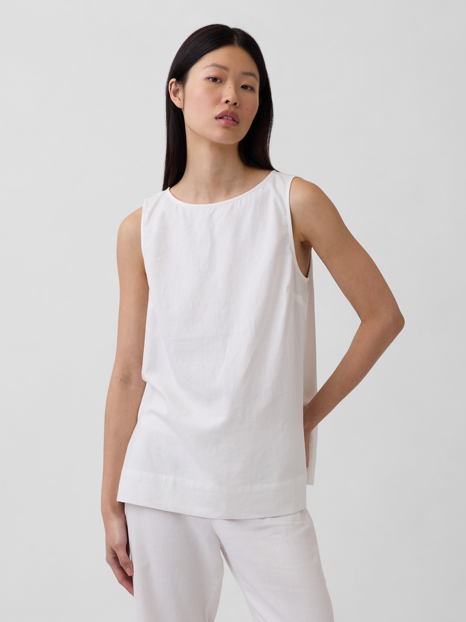 Linen-Blend Shell Tank Top