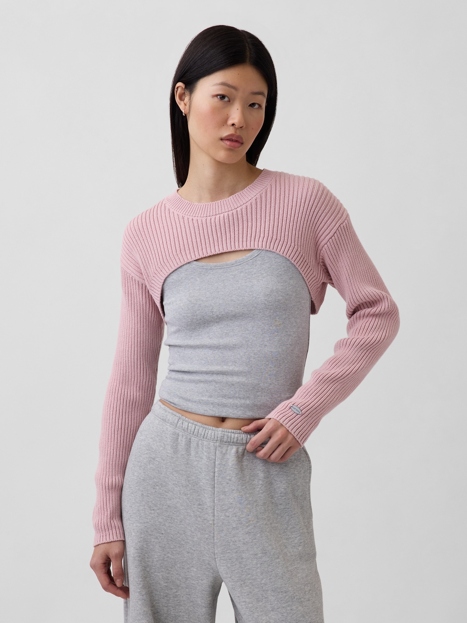 コットン100% リラックスフィット リブ ボレロセーター-0