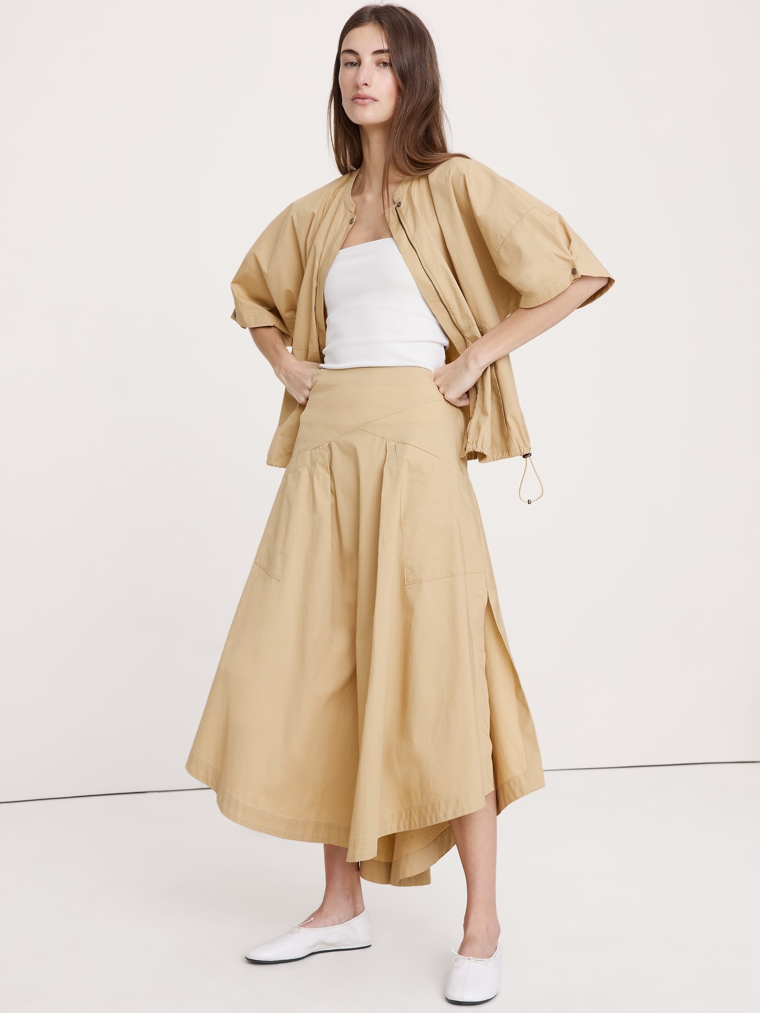 ストレッチ コットン パフスリーブ トップス-2