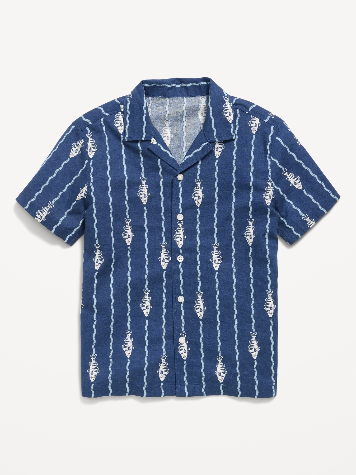 CHEMISE EN MÉLANGE DE LIN À MANCHES COURTES ET À MOTIF POUR GARÇON - Motifs De Poisson