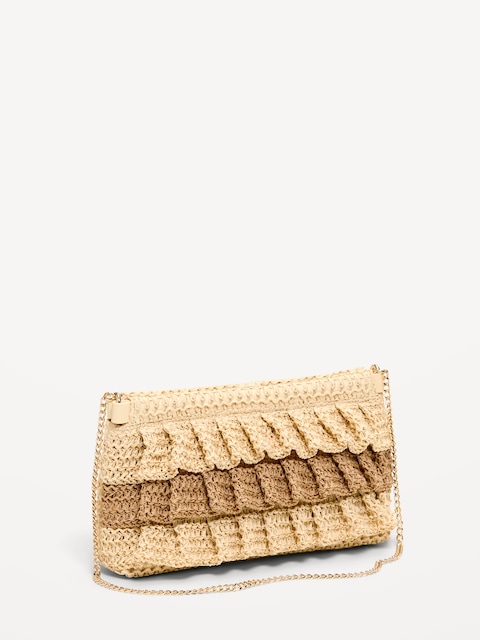Ruffled Raffia Shoulder Bag
