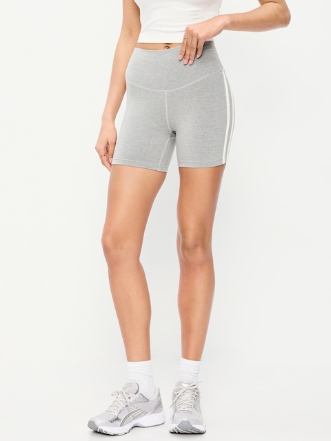 High-Waisted PowerChill Side-Stripe Biker Shorts -- 5-inch inseam