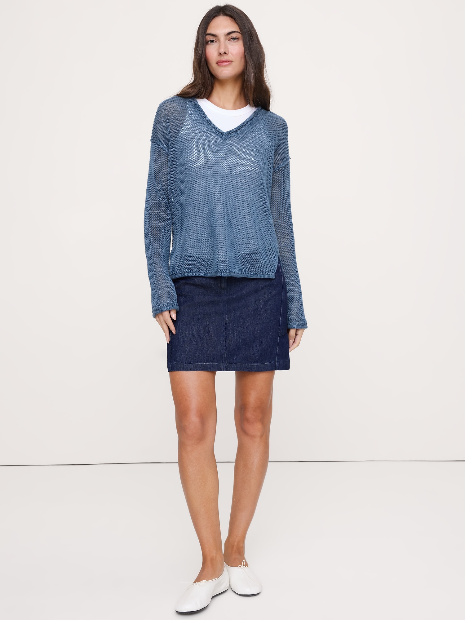 エアルーム リネン Vネックセーター-0