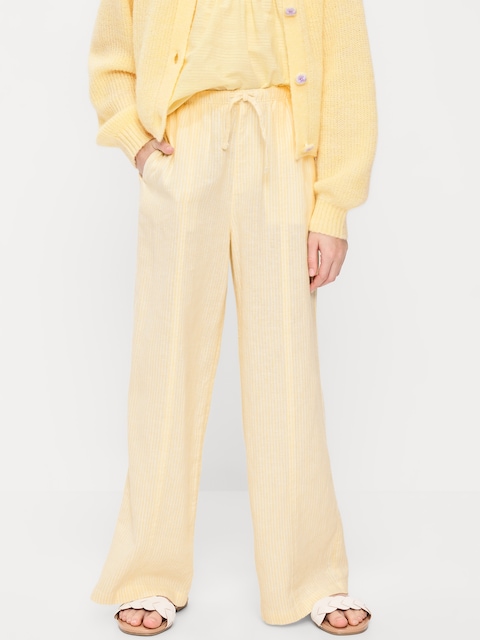 Striped Linen-Blend Wide-Leg Pants for Girls