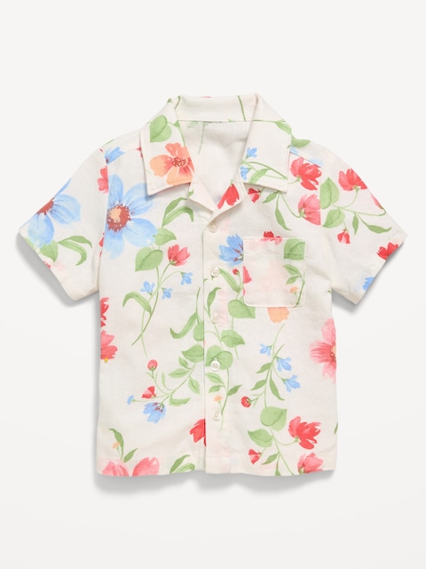 Printed Linen-Blend Pocket Shirt for Toddler Boys