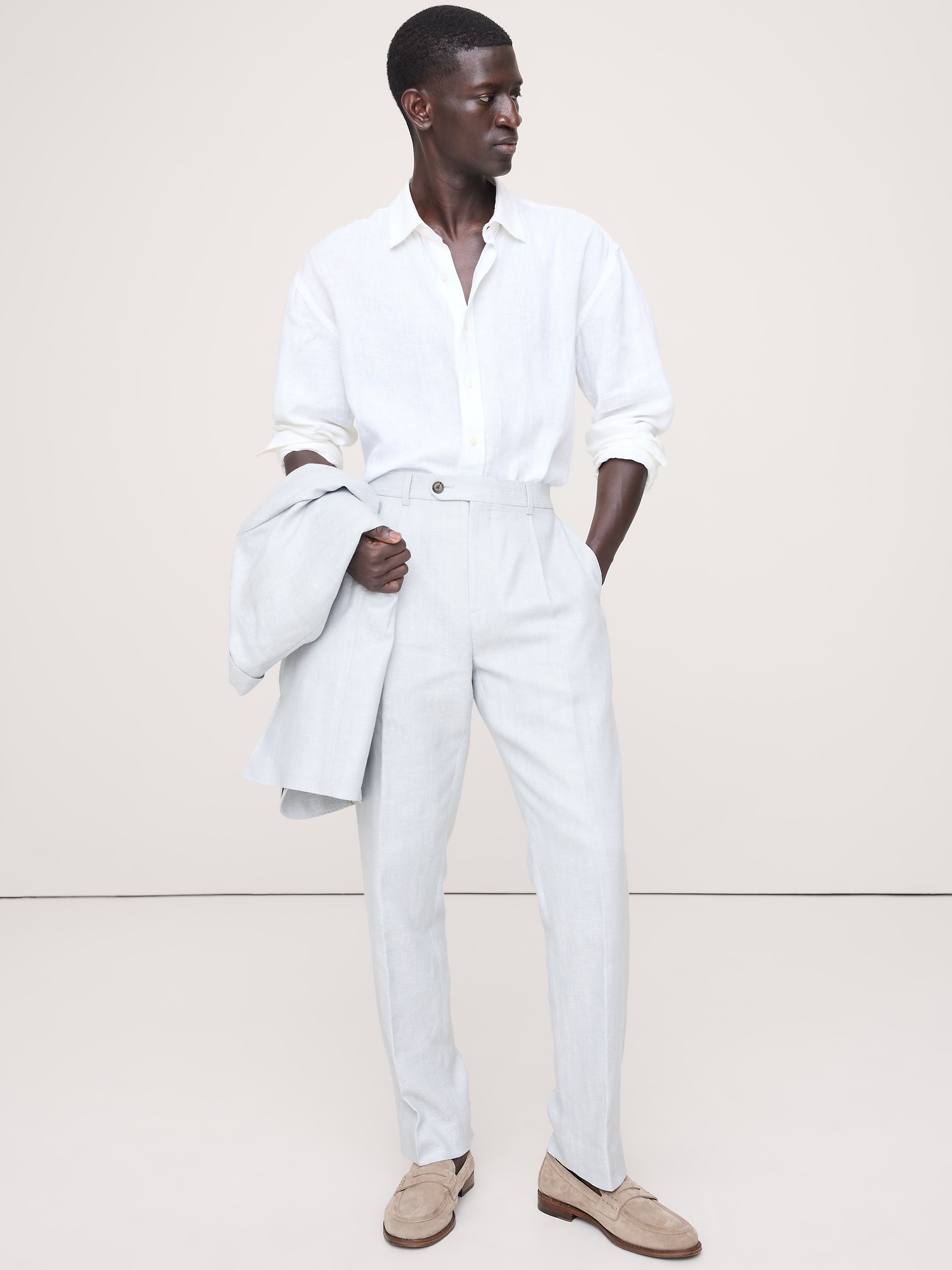 スリム ヘリンボーン リネン メリノ スーツパンツ-0