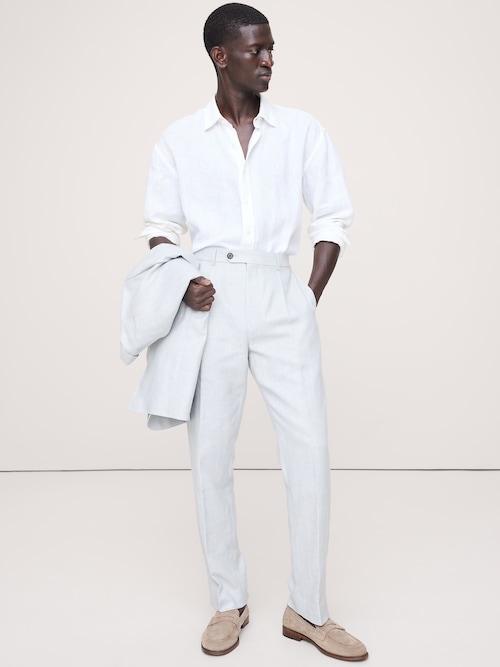 スリム ヘリンボーン リネン メリノ スーツパンツ