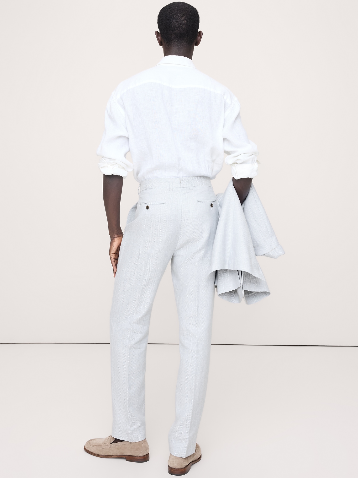 スリム ヘリンボーン リネン メリノ スーツパンツ-2