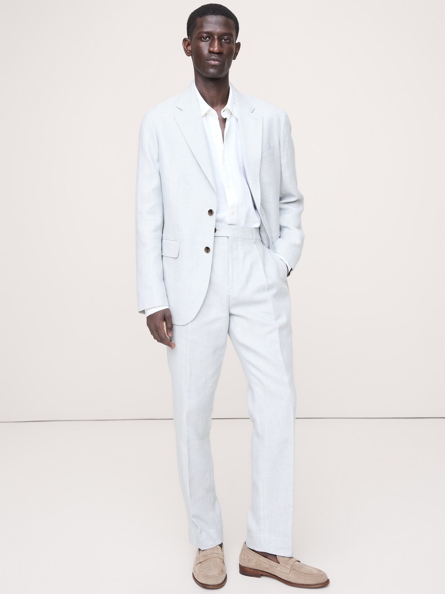 スリム ヘリンボーン リネン メリノ スーツパンツ-5