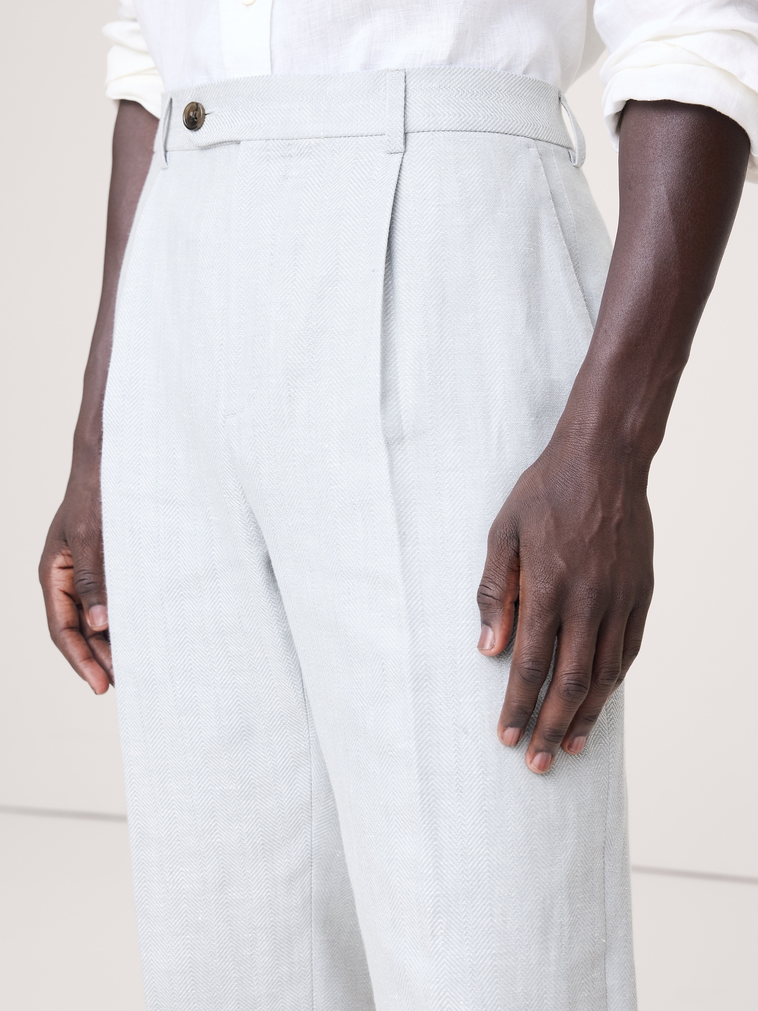 スリム ヘリンボーン リネン メリノ スーツパンツ-3