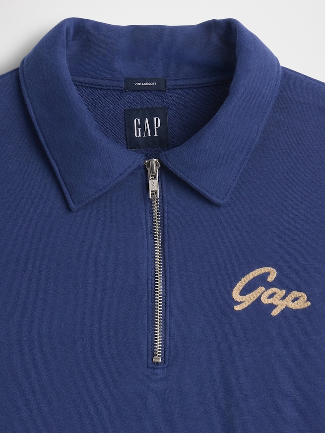 ヴィンテージソフト フレンチテリー オーバーサイズ GAPロゴ クロップド ハーフジップ プルオーバー-3