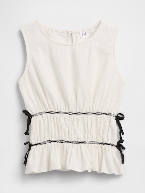 Kids Linen-Blend Bow Top
