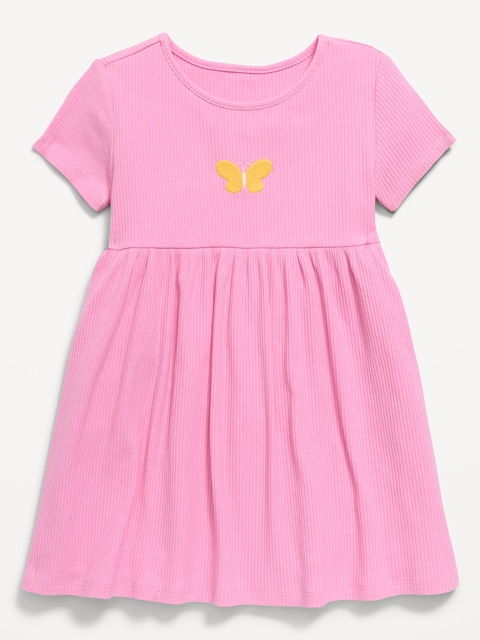 Short-Sleeve Ribbed Graphic Dress for Toddler Girls