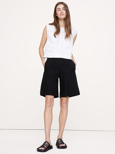BERMUDA TAILLE MI-BASSE EN LIN ET LYOCELL TENCEL™