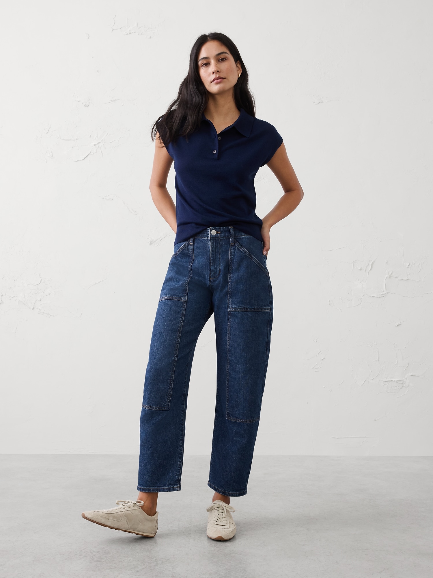 Barrel-Leg Mid-Rise Utility Jean