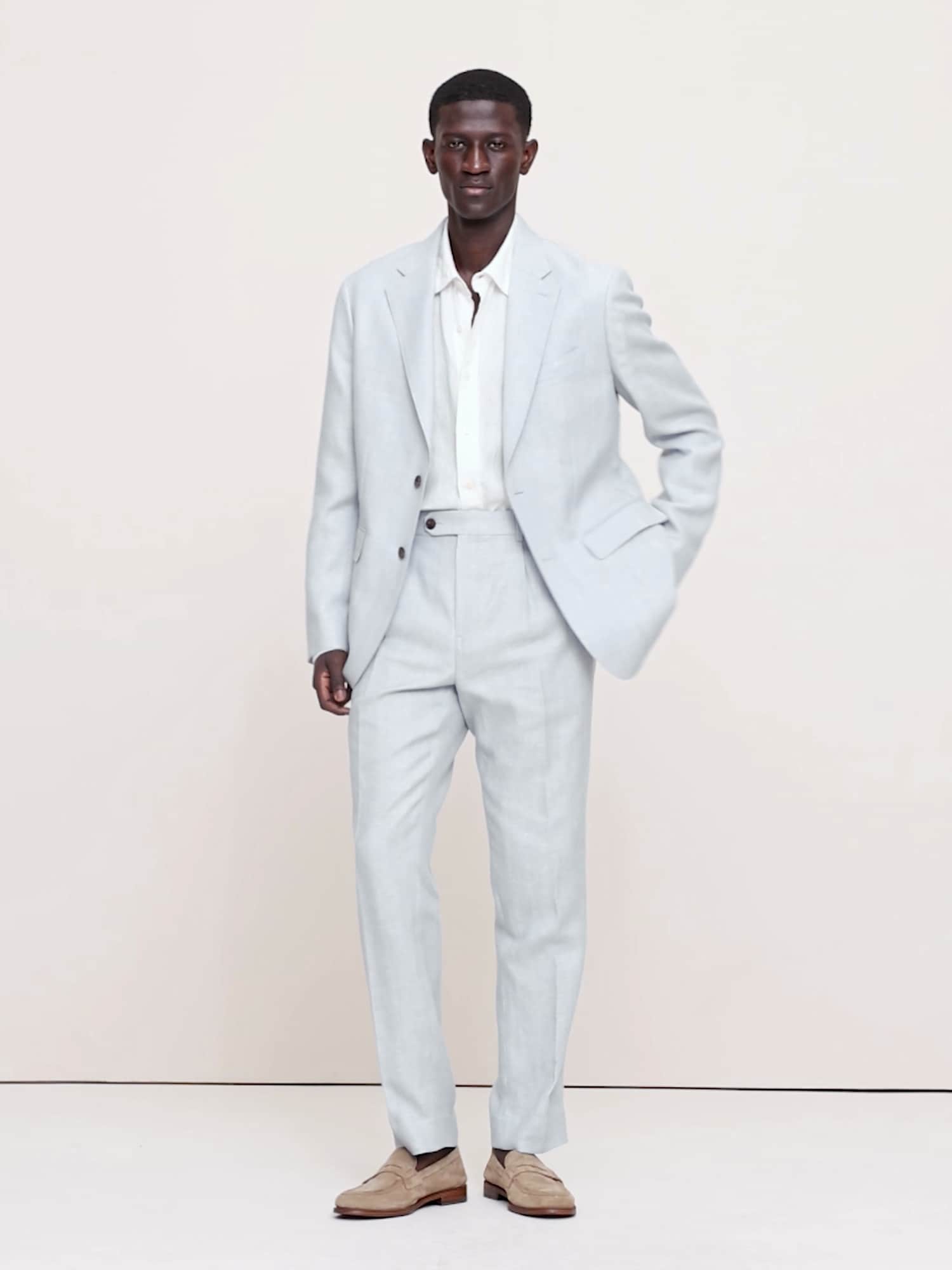 スリム ヘリンボーン リネン メリノ スーツパンツ-7