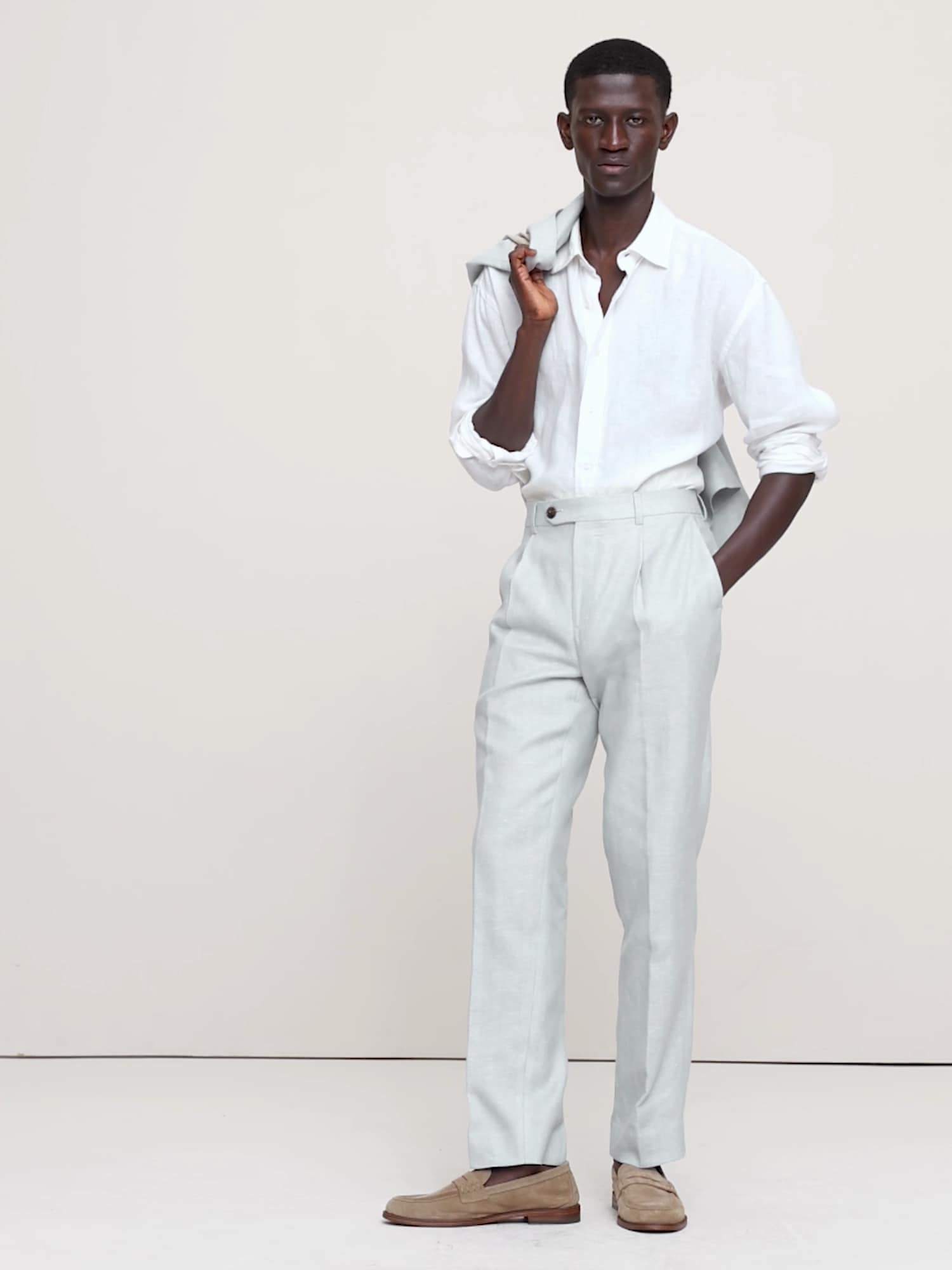 ヘリンボーン リネン メリノ スーツジャケット-7