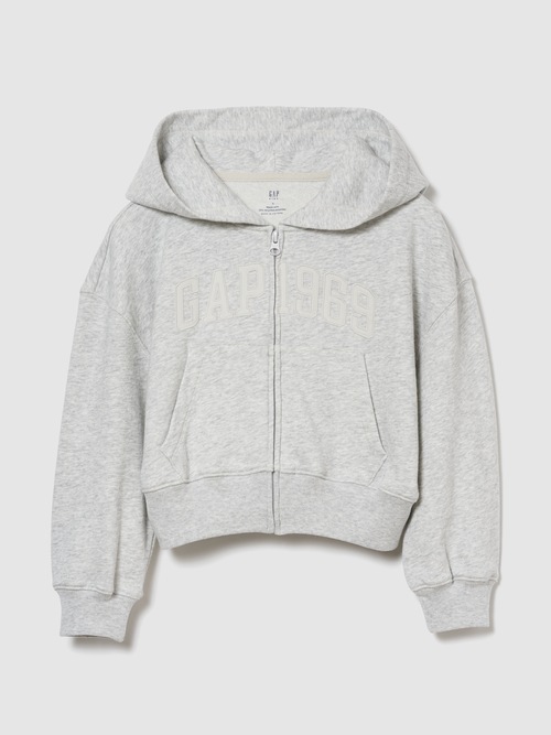 ヴィンテージソフト フレンチテリー オーバーサイズ クロップド GAPロゴ ジップアップパーカー (キッズ)