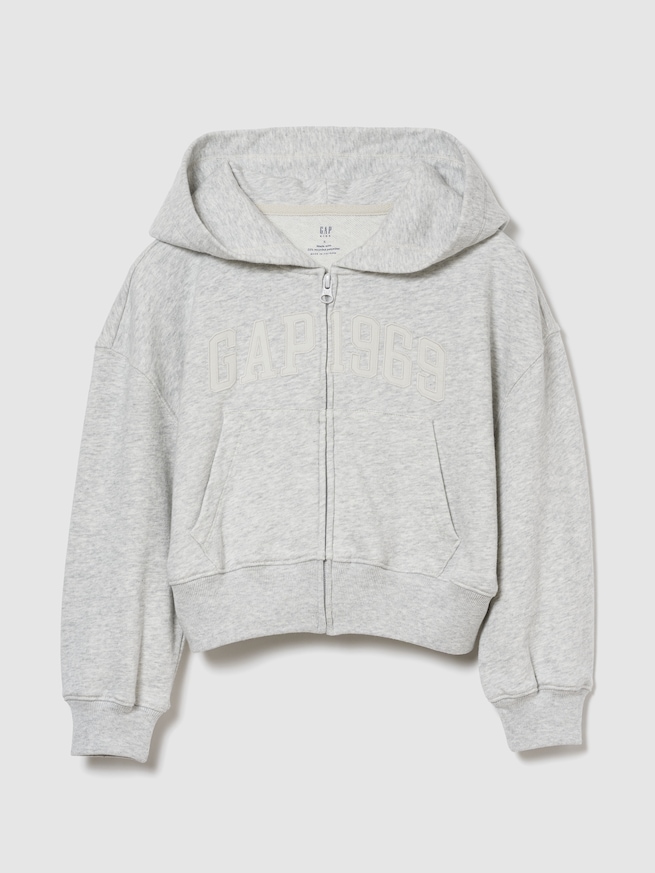 ヴィンテージソフト フレンチテリー オーバーサイズ クロップド GAPロゴ ジップアップパーカー (キッズ)-0