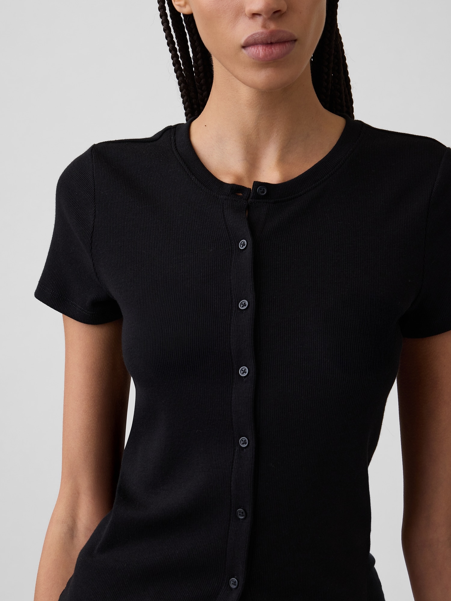 リブ ボタンアップトップス-4