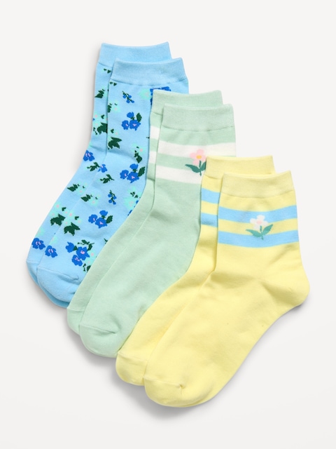 Novelty Quarter Crew Socks 3-Pack for Women