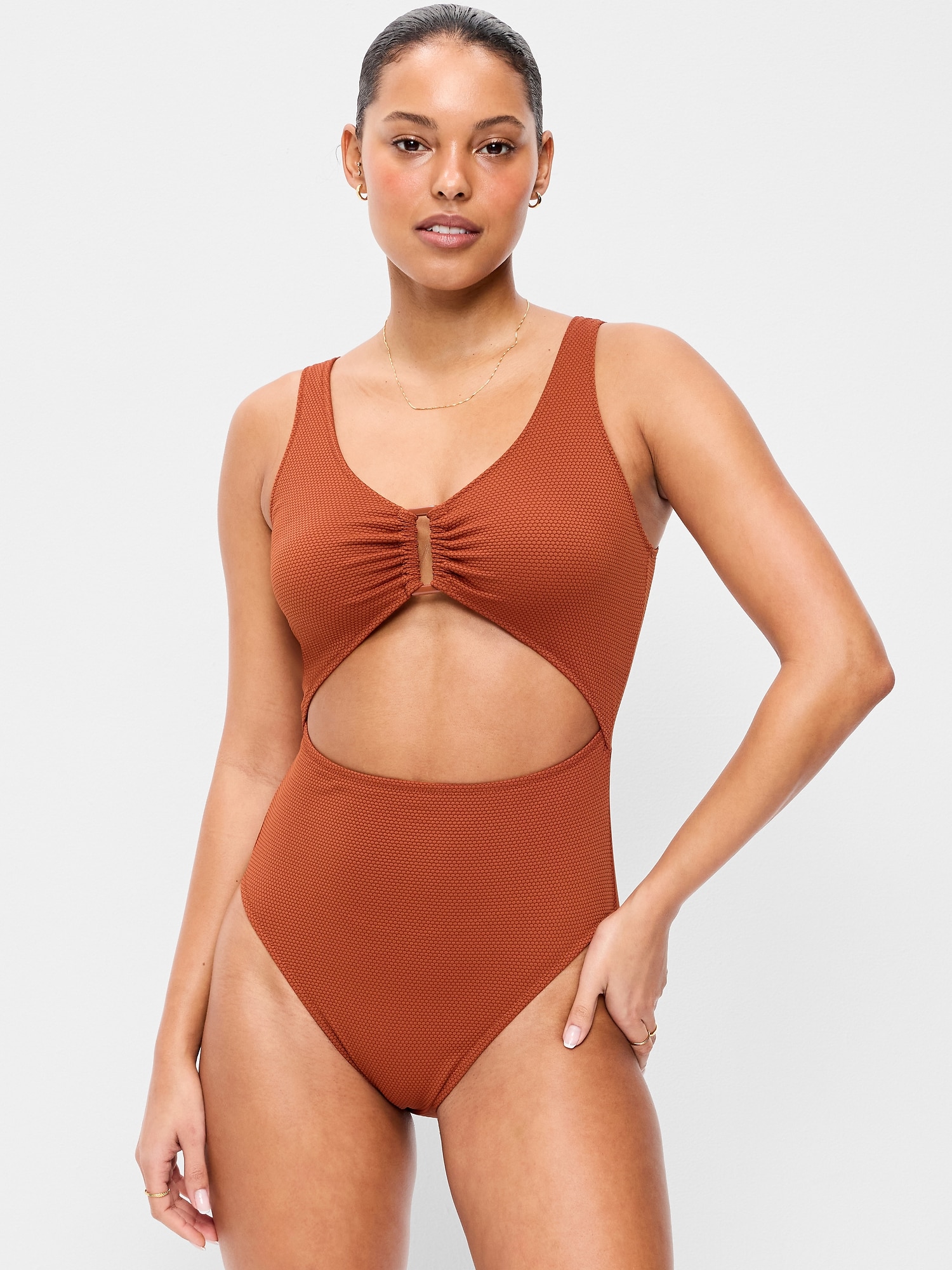 Textured One-Piece Cut-Out Swimsuit