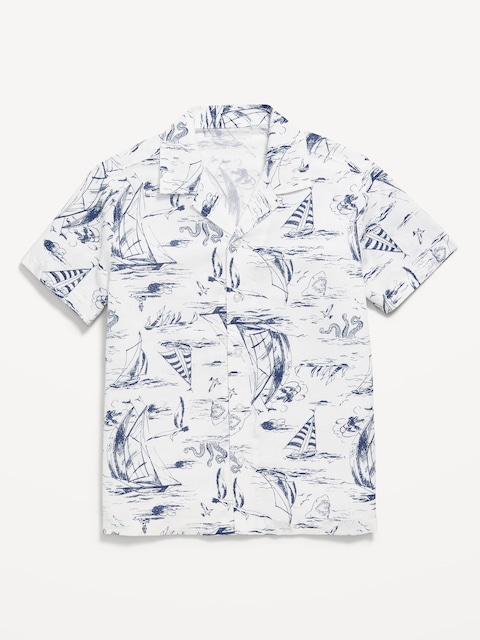 Printed Short-Sleeve Linen-Blend Shirt for Boys