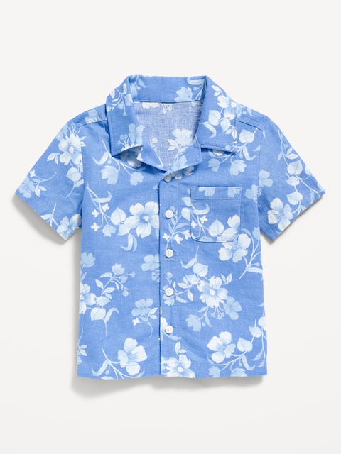 Printed Linen-Blend Pocket Shirt for Toddler Boys