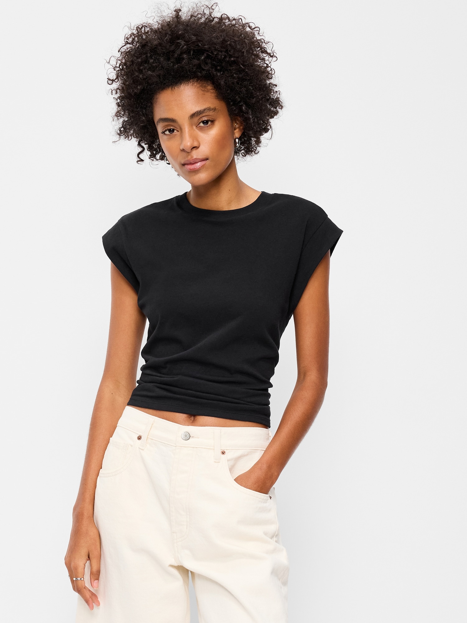 Cap-Sleeve Cinch-Waist Top