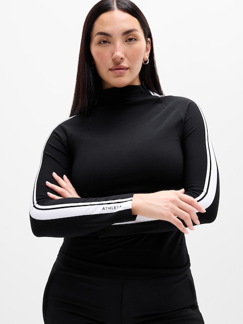 Renew Seamless Mock Neck Stripe Logo Top