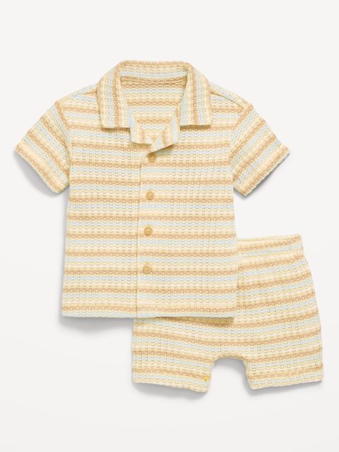ENSEMBLE CHEMISE EN TRICOT TEXTURÉE À MANCHES COURTES ET SHORT POUR BÉBÉ