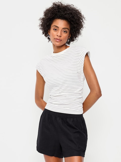 Cap-Sleeve Cinch-Waist Top