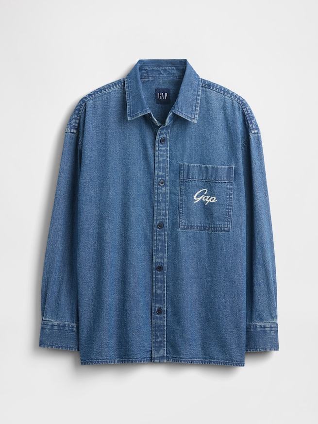 リラックスフィット GAPロゴ ポケット デニムシャツ (キッズ)-1