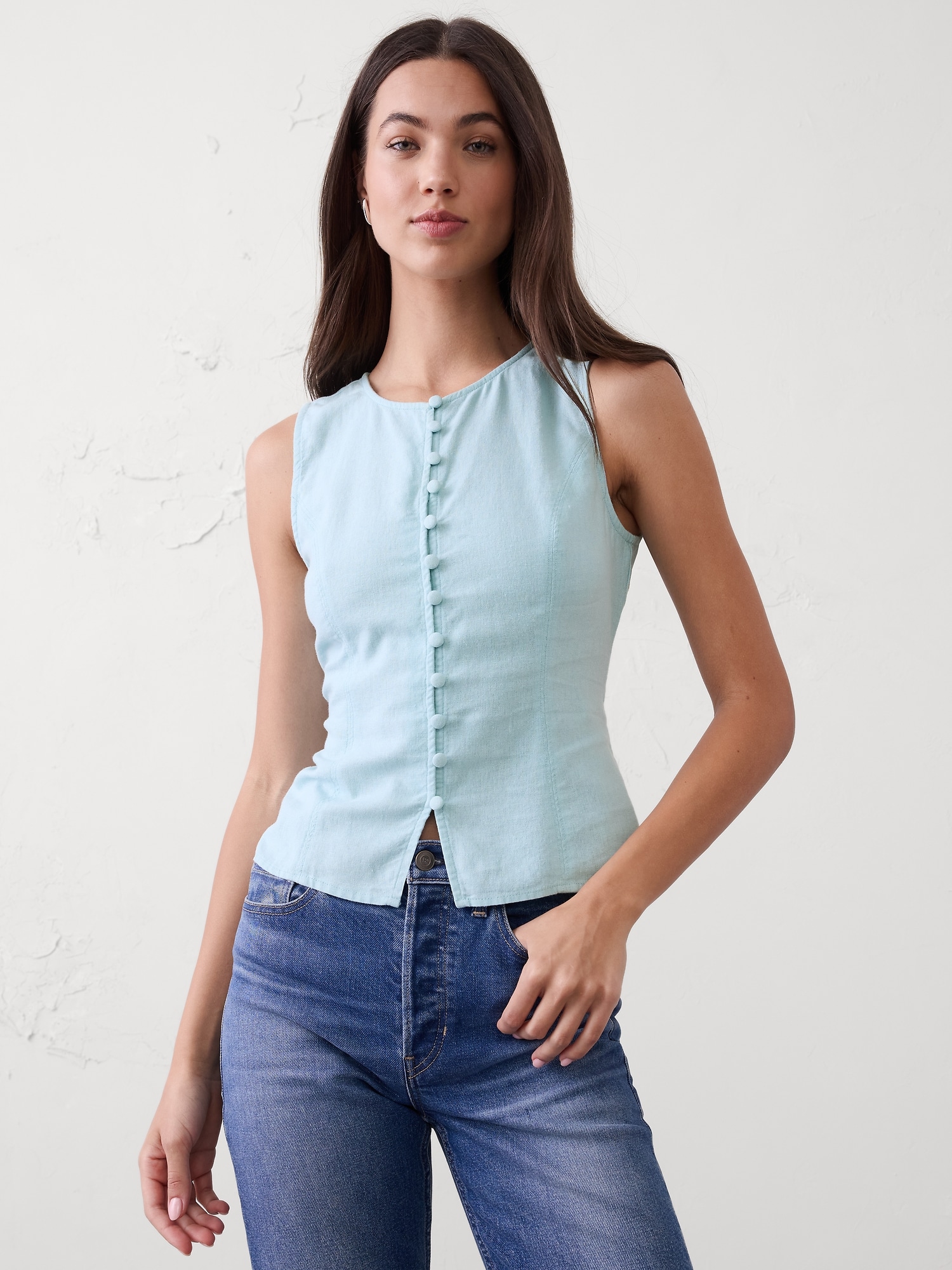 Linen-Rayon Tie-Back Top