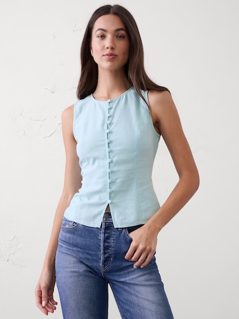 Linen-Rayon Tie-Back Top