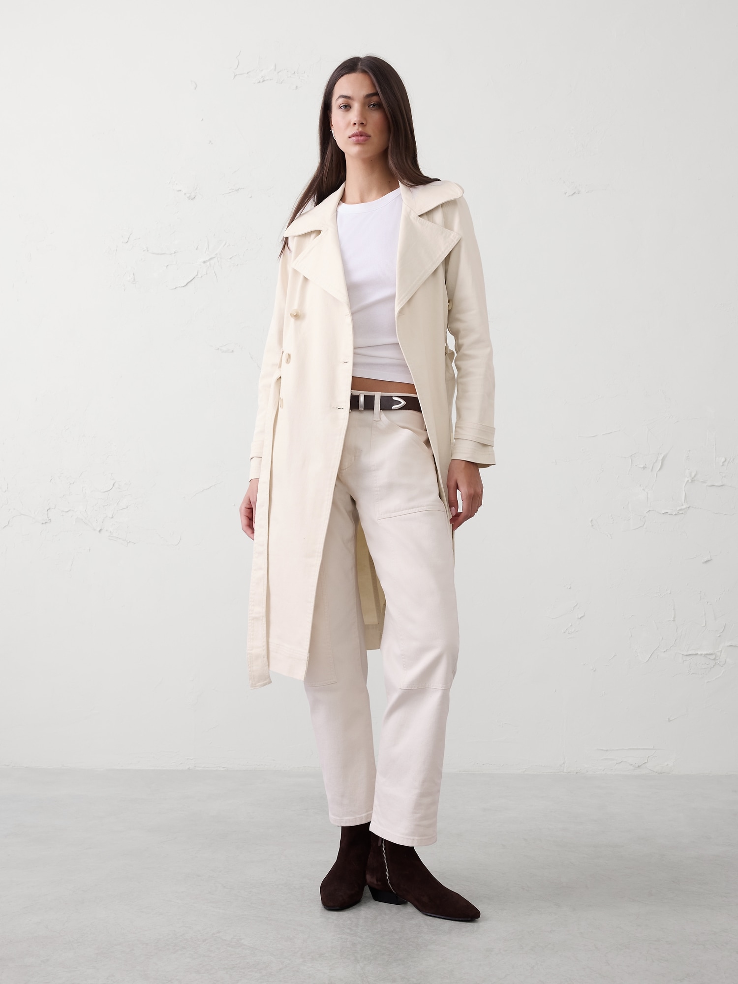 Denim Double Breasted Trench Coat