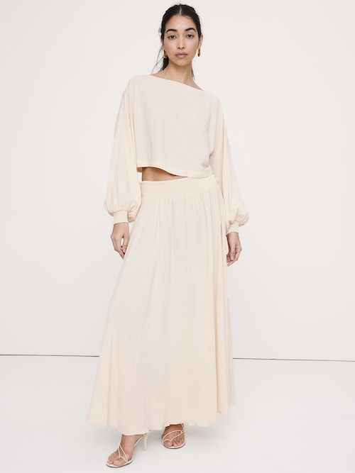 スモック ジョーゼット ボートネック トップス