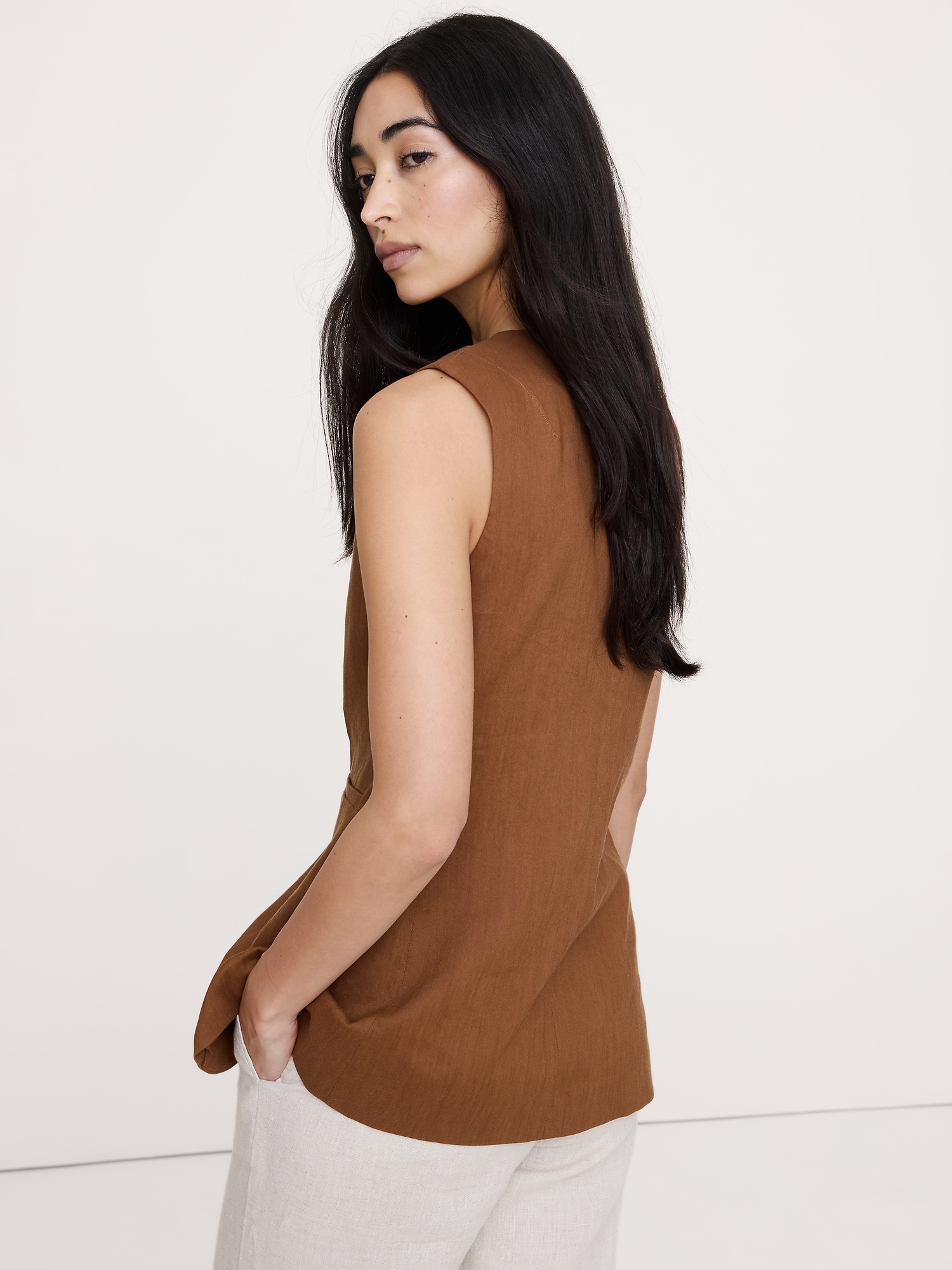 ストレッチ リネン ビスコース ロングベスト-1