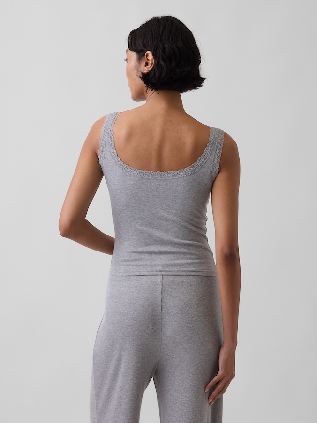 細リブ レース ヘンリーネック パジャマタンクトップ-2