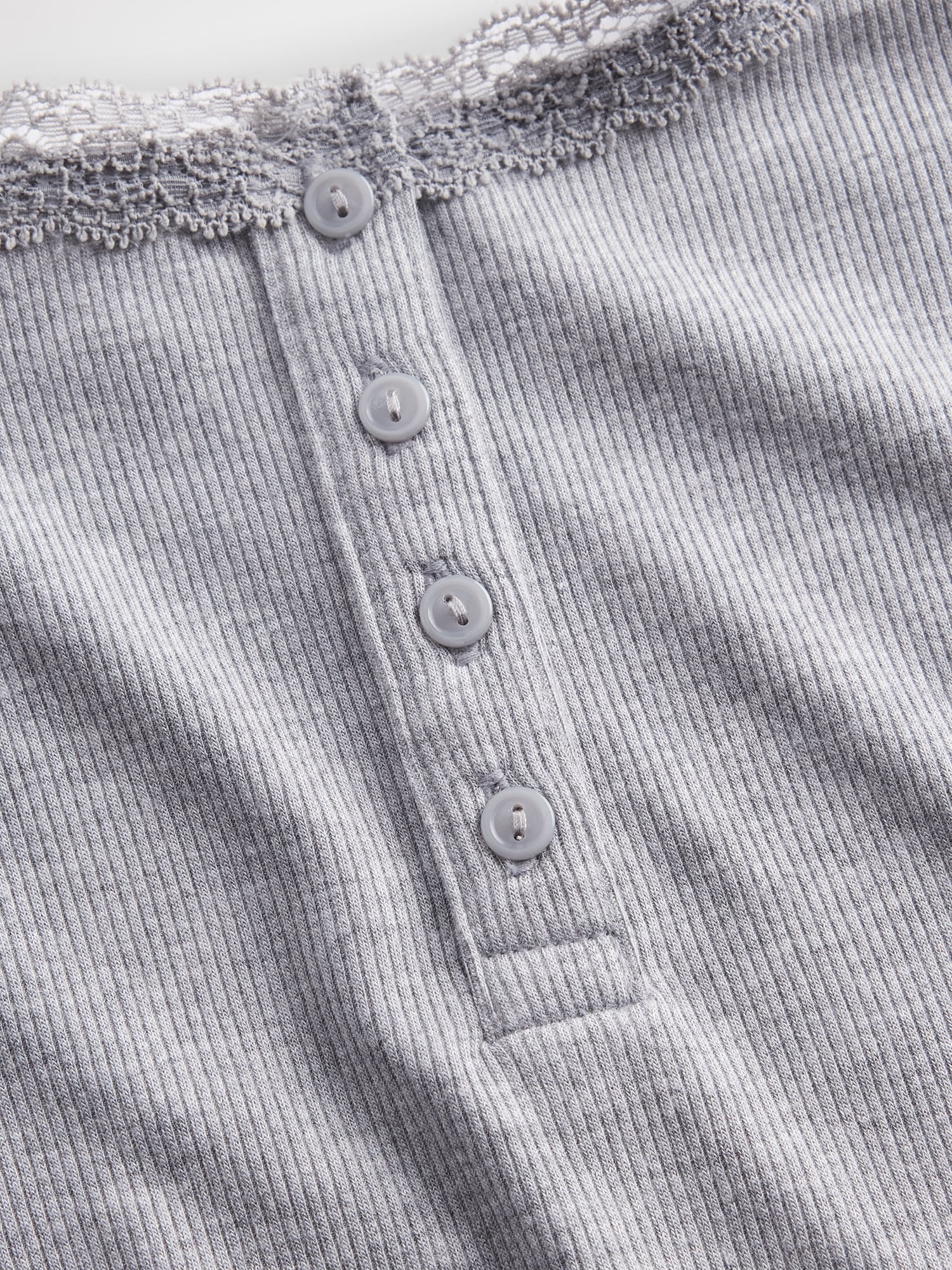 細リブ レース ヘンリーネック パジャマタンクトップ-3