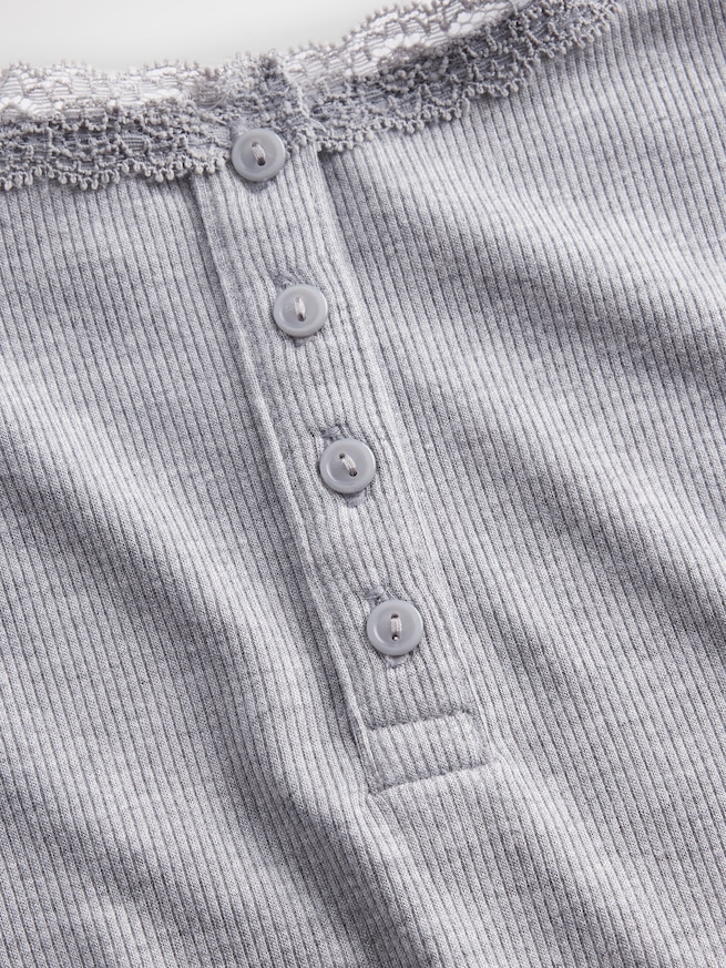 細リブ レース ヘンリーネック パジャマタンクトップ-3