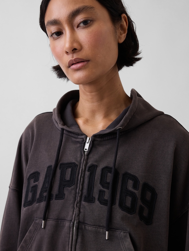 フレンチテリー オーバーサイズ GAP1969ロゴ ジップアップパーカー-3