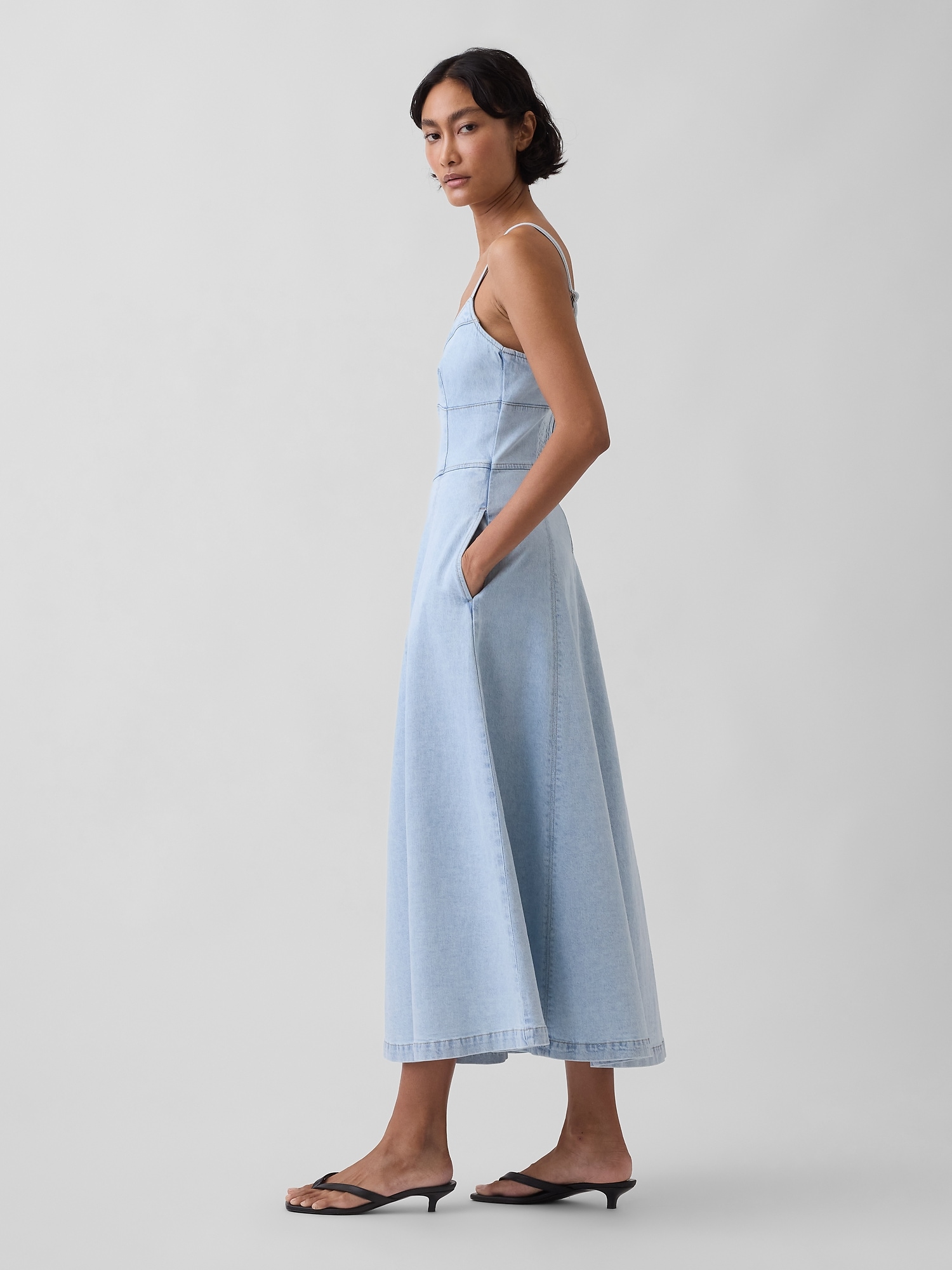 Denim Seamed Corset Maxi Dress