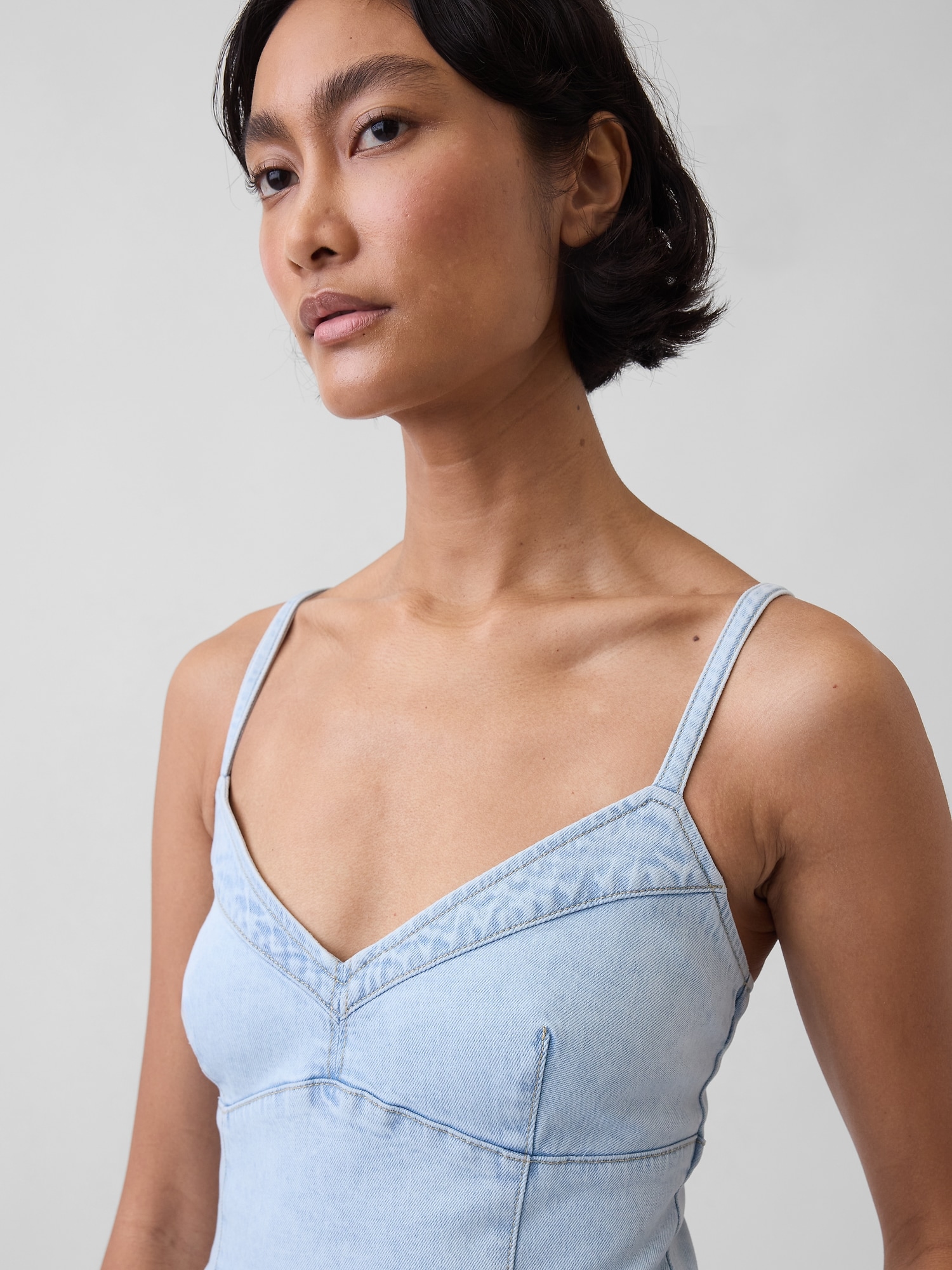 Denim Seamed Corset Maxi Dress