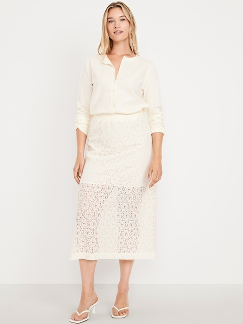 High-Waisted Lace Midi Skirt