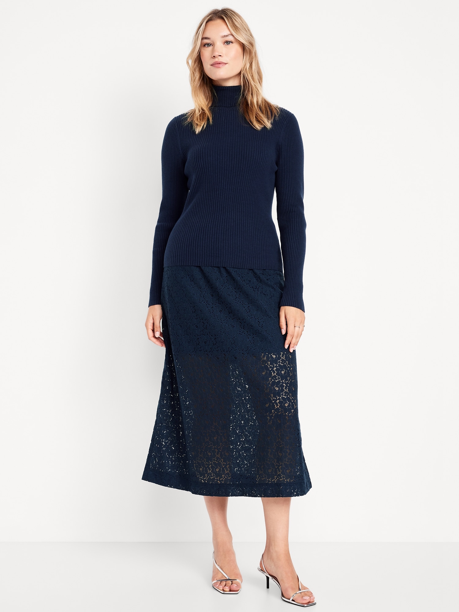 High-Waisted Lace Midi Skirt