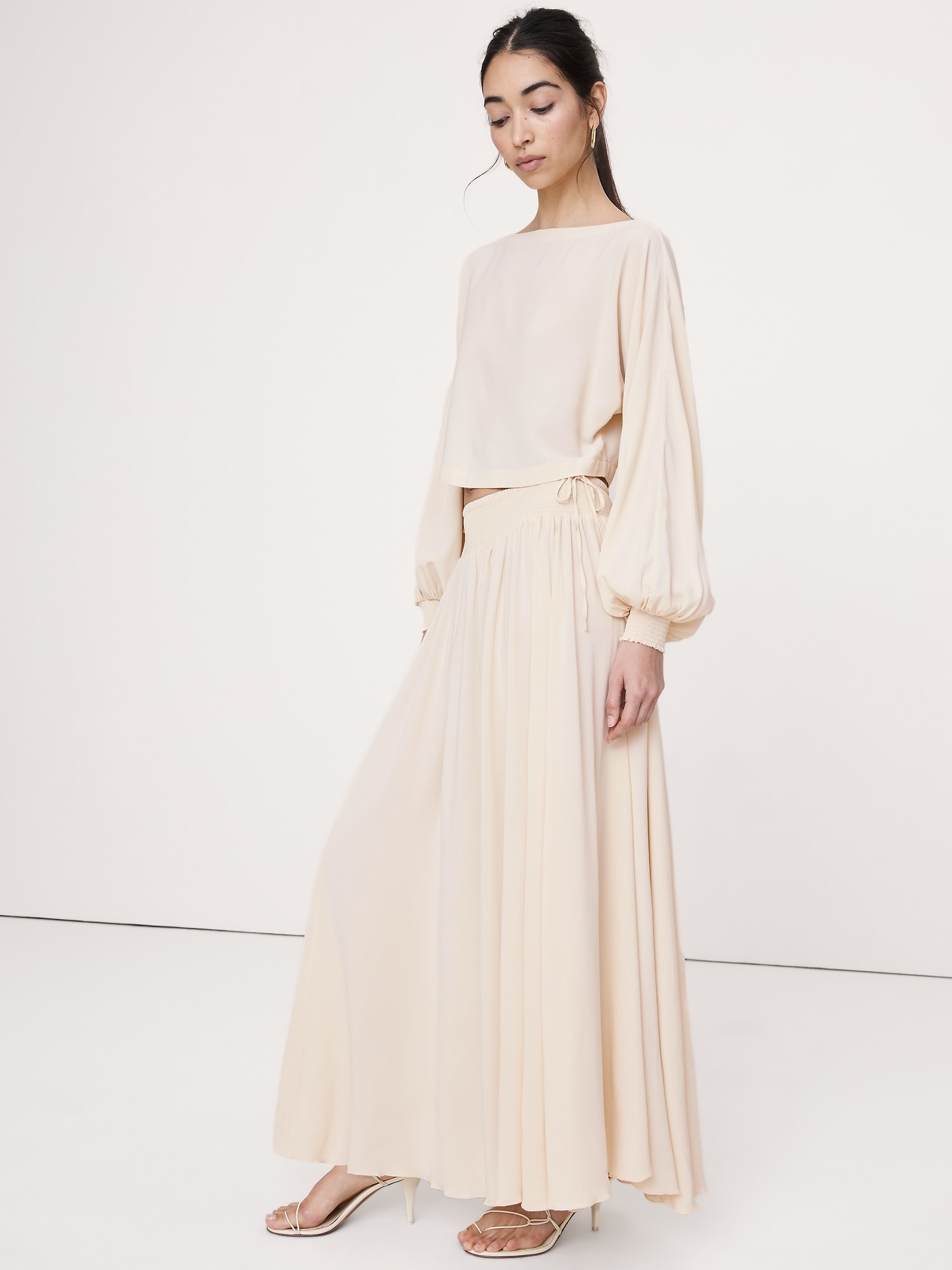 スモックド ジョーゼット マキシ スカート-0